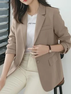 Women Solid Long Sleeve Button Front Lapel Blazer -Zanzea Shop 9a3714b7 b812 4886 83bb dec26d8a9e87