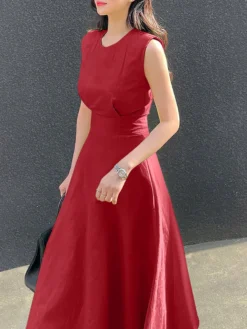 Solid Sleeveless A-line Swing Crew Neck Women Dress -Zanzea Shop 9a3ae01e b450 47df b03e 9b1523664454