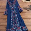 Ethnic Print Half Sleeve A-line Elegant Plus Size Dress