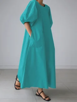Lantern Sleeve Loose Pocket Solid Crew Neck Maxi Dress -Zanzea Shop 9a915ea0 703e 4642 bc14 2f2fa9ab3bff
