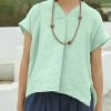 Solid High-low V-neck Short Sleeve Slit Casual Blouse