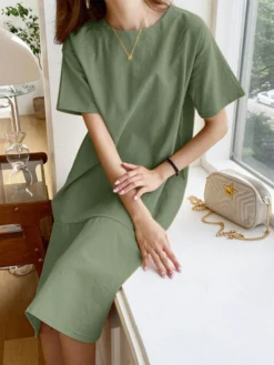 Solid Ruffle Short Sleeve Round Neck Casual Cotton Midi Dress -Zanzea Shop 9b515c01 a852 40a3 a837 c6a0ac67de4e