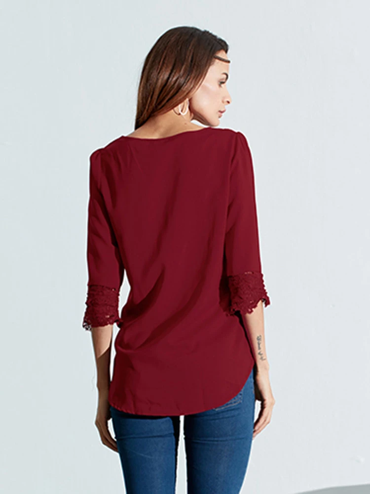 Sexy V Neck Lace Crochet 3/4 Sleeve Slim Blouse For Women 4 Sexy V Neck Lace Crochet 3/4 Sleeve Slim Blouse For Women - Image 4