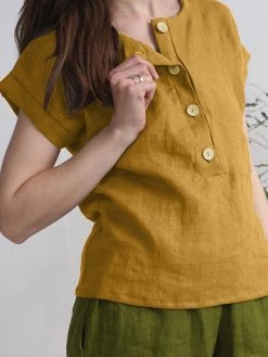 Solid Button Short Sleeve Crew Neck Casual Blouse -Zanzea Shop 9b64c91c 8103 450e bb77 68bed31e6c36