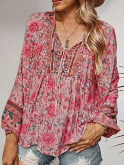 Women Allover Floral Print V-Neck Bohemian Long Sleeve Blouse -Zanzea Shop 9bb5a8da 0b24 4e5e a376 14c2bfbce9f3