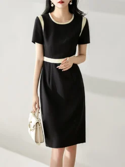 Contrast Short Sleeve Crew Neck Dress For Women