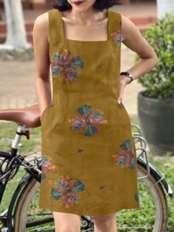 Women Floral Print Square Collar Cotton Sleeveless Dress -Zanzea Shop 9c14955e 3104 42af ad84 39f6ce277933