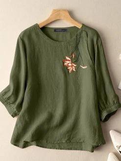 Flower Embroidery Crew Neck 3/4 Sleeve Casual Blouse 10 Flower Embroidery Crew Neck 3/4 Sleeve Casual Blouse -Zanzea Shop 9c476b49 6177 4384 858a ad963edd7fc4