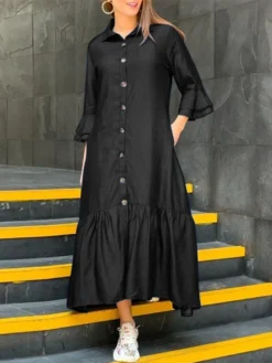 Ruffle Sleeve Pocket Lapel Button Front Casual Shirt Dress -Zanzea Shop 9c5162ff 639e 4724 81db be920a84bf72