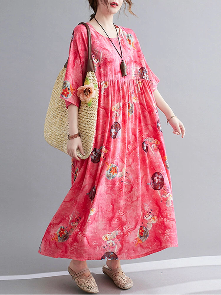 Painted Geometry Print Loose 3/4 Length Sleeve O-neck Vintage Dress 10 Painted Geometry Print Loose 3/4 Length Sleeve O-neck Vintage Dress - Image 10