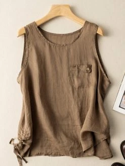 Solid Drawstring Slit Hem Sleeveless Crew Neck Tank Top 7 Solid Drawstring Slit Hem Sleeveless Crew Neck Tank Top -Zanzea Shop 9c71d513 570a 4b88 a627 d384bf5d946b