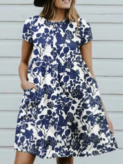 Random Allover Leaves Print Pocket Short Sleeve Button Dress -Zanzea Shop 9cb2023f 2d04 41b6 81a8 119d9ab5ce1f