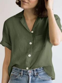 Solid Button Front Pocket Lapel Short Sleeve Shirt -Zanzea Shop 9cd1f321 7330 49ce bcf7 972630f67d4e