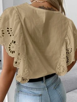 Eyelet Ruffle Sleeve Lace V-neck Blouse For Women -Zanzea Shop 9cfbce6c df05 4d35 8391 55c5227eccb5