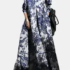 Print Lapel Long Sleeve Plus Size Casual Dress With Pockets