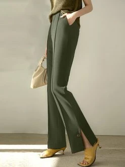 Solid Slit Hem Pocket Bootcut Leg Pants -Zanzea Shop 9d4d3935 41a9 4f2d 98df bd3fddc010a3