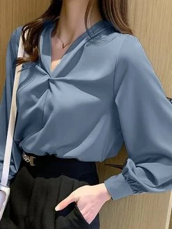 Solid Twisted Lantern Sleeve V-neck Satin Blouse 9 Solid Twisted Lantern Sleeve V-neck Satin Blouse -Zanzea Shop 9d5b6399 fef5 48a5 b8b7 d8f4f6f07b07