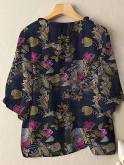 Allover Plants Print Button Front 3/4 Sleeve Crew Neck Blouse -Zanzea Shop 9d71875c 28eb 4ad7 b6e7 45d383e9e5b2