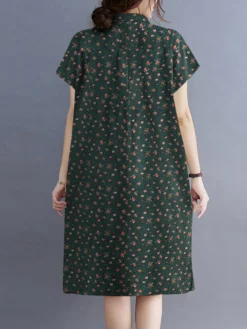 Calico Button Pocket Short Sleeve Casual Cotton Midi Dress -Zanzea Shop 9d91ea37 cc3d 4ea5 b3c1 452a355fb0c9