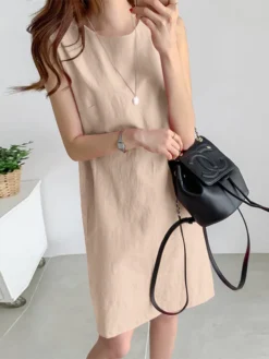 Solid Sleeveless O-neck Cotton Dress -Zanzea Shop 9db0a27f f9bd 43aa a8b6 f2767bb93cb4