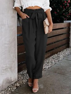 Solid Pocket Elastic Waist Carrot Pants With Belt -Zanzea Shop 9dd18823 d363 4355 a5a3 221462de2a49