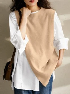 Contrast Patchwork Long Sleeve Crew Neck Casual Blouse -Zanzea Shop 9e0b4fba 26d8 4cf0 8058 511393bdc090