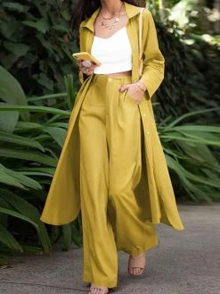 Solid Pocket Button Zip Front Wide Leg Two Pieces Suit -Zanzea Shop 9e1f9972 86ea 48b3 bec3 f142c1b5d31d