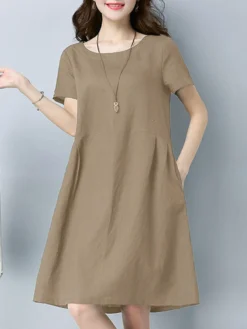 Solid Pocket Short Sleeve Crew Neck Midi Casual Dress 8 Solid Pocket Short Sleeve Crew Neck Midi Casual Dress -Zanzea Shop 9e355323 2ec8 4e2f 9d06 5b677b9cce0f