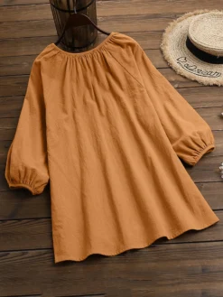 Solid Color Knotted Puff Sleeve Plus Size Blouse For Women -Zanzea Shop 9e44ca79 4a48 447f 8c15 56e31e7fbab9