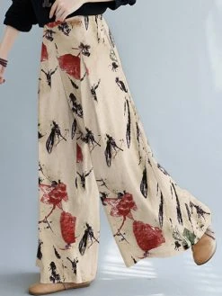 Plants Print Pocket Wide Leg Elastic Waist Loose Pants Women -Zanzea Shop 9eaab0d1 7494 4cfd 866d df8697027e25