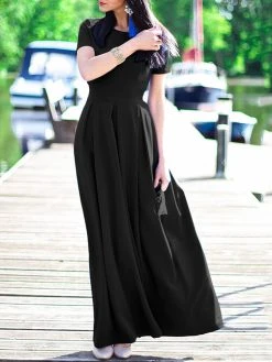 Solid Short Sleeve Pocket Crew Neck Maxi Dress -Zanzea Shop 9eb07b1c 1927 4a62 a371 08e549e3dd51
