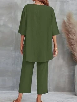 Women Solid Crew Neck High-Low Hem Cotton Co-ords -Zanzea Shop 9edebb38 65b3 4d40 ab28 4fd582ae9176