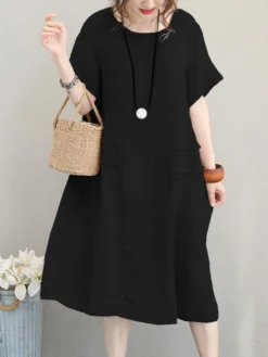 Crew Neck Short Sleeve Soild Color Casual Dress -Zanzea Shop 9f1c7605 26d6 49fa a052 68ef4a694f1c