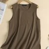 Women Solid Crew Neck Cotton Sleeveless Tank Top