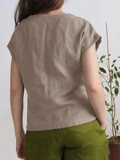 Solid Button Short Sleeve Crew Neck Casual Blouse -Zanzea Shop 9f746d2b dc47 426d 8d80 868c53cbe968