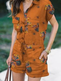 Flower Print Drawstring Waist Pocket Button Front Romper -Zanzea Shop 9fa9c308 26cc 4b7e 9e50 f4466ed8d08d