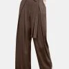 Solid Pocket Belt Wide Leg Pants For Women