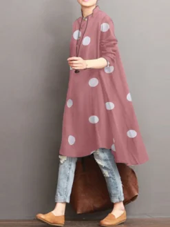 Polka Dot Print High-low Hem Long Sleeve Dress -Zanzea Shop 9fd99d99 b704 4e68 90f4 17e06ea71bff