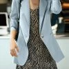 Solid Long Sleeve Pocket Lapel Button Front Blazer