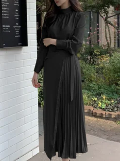 Solid Irregular Pleated Adjustable Belt Long Sleeve Dress -Zanzea Shop 9fecbee2 963c 41c1 9e12 86eb01f99885