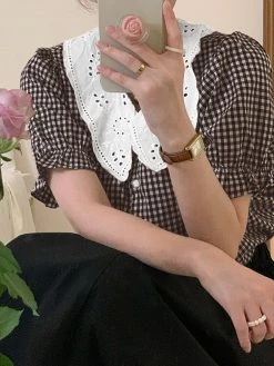 Check Contrast Collar Puff Sleeve Button Front Blouse 20 Check Contrast Collar Puff Sleeve Button Front Blouse -Zanzea Shop 9ff86435 ab5b 4f47 bf05 05c9d5e78ed9