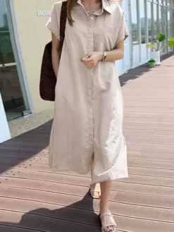 Solid Button Pocket Lapel Short Sleeve Casual Shirt Dress -Zanzea Shop a02913c4 bf29 4d71 8ee5 6a302cbac9ff