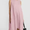 Women Solid Crew Neck Cotton Casual Sleeveless Dress