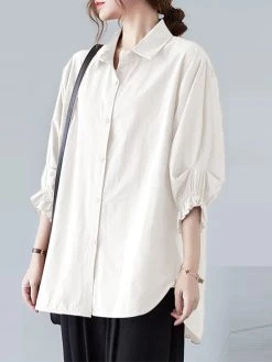 Solid Lapel 3/4/ Sleeve Button Front Casual Shirt -Zanzea Shop a0ba3632 39f5 4fa6 9647 e984d9713067