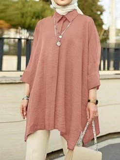 Solid Dolman Sleeve Lapel Loose Irregular Buttton Down Shirt -Zanzea Shop a10095ca a086 42b3 a676 b374ab7e1d0a