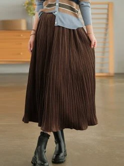 Women Solid A-line Casual Pleated Elastic Waist Skirt -Zanzea Shop a11ba541 828a 440a b215 eb3b94eda7c5