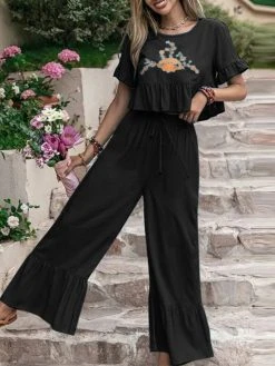 Embroidery Drawstring Waist Ruffle Wide Leg Two Pieces Suit 18 Embroidery Drawstring Waist Ruffle Wide Leg Two Pieces Suit -Zanzea Shop a1295289 0ac4 4779 90f3 c7b6dd6880b1