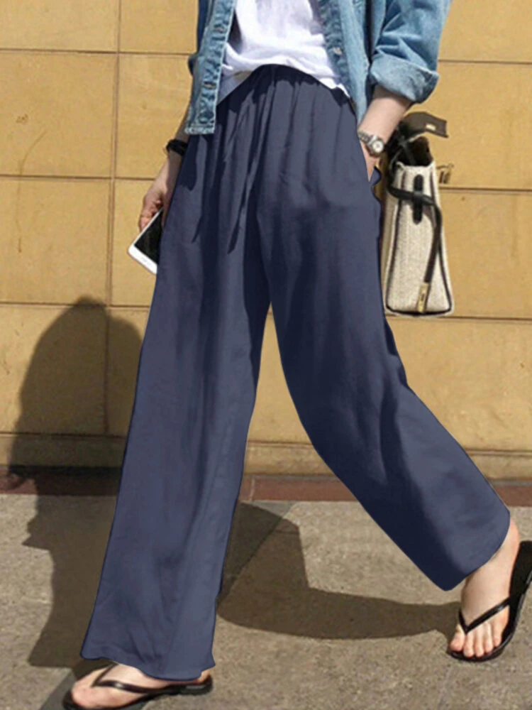 Solid Pocket Drawstring Elastic Waist Wide Leg Pants 6 Solid Pocket Drawstring Elastic Waist Wide Leg Pants - Image 6