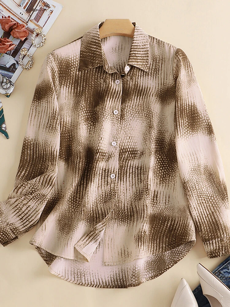 Women Snake Skin Print Long Sleeve Lapel Shirt 3 Women Snake Skin Print Long Sleeve Lapel Shirt - Image 3