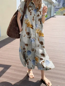 Cottagecore Plant Print Pocket Button Short Sleeve Shirt Dress -Zanzea Shop a1d875f5 5d87 4aba bc89 4dd6fdf75350